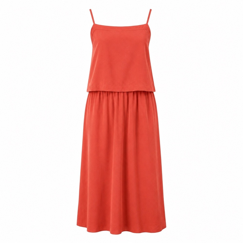 Madewell Popover Dress 0 Silk Burnt Orange Minimalist Boho Chic Wedding Guest